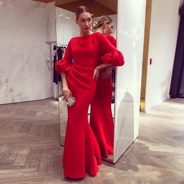 elegant red mermaid prom dresses with sleeve jewel neck half sleeve ruched floor length formal wear satin long evening gowns, Black
elegant red mermaid prom dresses with sleeve jewel neck half sleeve ruched floor length formal wear satin long evening gowns, Black