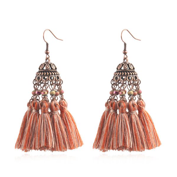 vintage multicolor cotton thread fringe earrings hollow antique brass round cap earrings crystal beaded cotton tassel, Silver
vintage multicolor cotton thread fringe earrings hollow antique brass round cap earrings crystal beaded cotton tassel, Silver