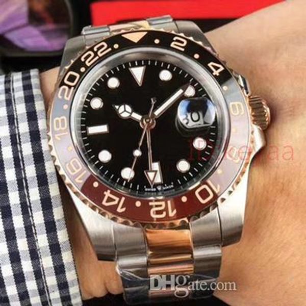 new gmt ceramic bezel rose gold mens mechanical ss automatic movement watch luxury sports self-wind jubilee master watches wristwatches, Slivery;brown
new gmt ceramic bezel rose gold mens mechanical ss automatic movement watch luxury sports self-wind jubilee master watches wristwatches, Slivery;brown