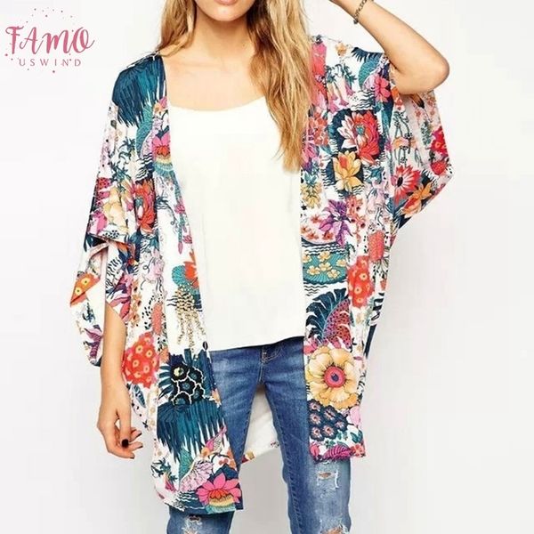 women arrival floral loose shawl kimono v neck cardigan boho chiffon beach holiday blouse drop shipping, White
women arrival floral loose shawl kimono v neck cardigan boho chiffon beach holiday blouse drop shipping, White