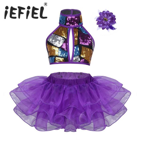 fashion girls sequins dance costume halter crop with tutu dress flower hair clip set for ballet jazz dance stage performance, Black;red
fashion girls sequins dance costume halter crop with tutu dress flower hair clip set for ballet jazz dance stage performance, Black;red