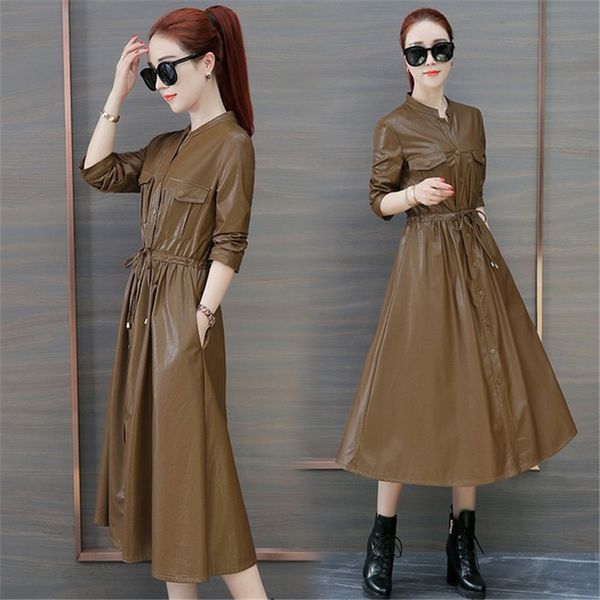 women's leather & faux fashion long chic windbreaker jacket women 2021 spring autumn coats korean pu motorcycle clothing xa123, Black
women's leather & faux fashion long chic windbreaker jacket women 2021 spring autumn coats korean pu motorcycle clothing xa123, Black