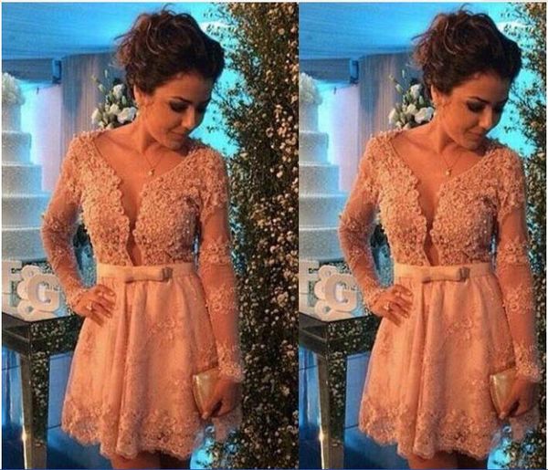 new cocktail dresses scoop neck illusion long sleeves lace crystal beaded short mini tulle graduation party dress homecoming gowns, Red
new cocktail dresses scoop neck illusion long sleeves lace crystal beaded short mini tulle graduation party dress homecoming gowns, Red