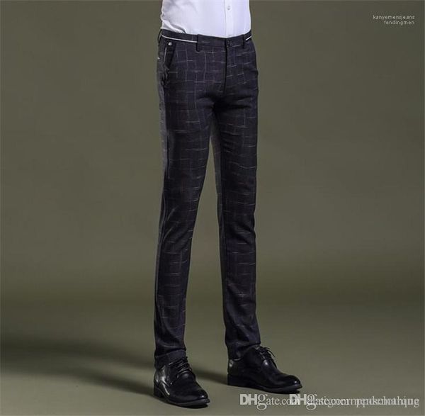 waist with zipper fly pencil pants mens clothing fashion designer plaid mens pants mid, Black