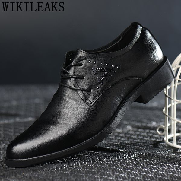 leather shoes men oxford shoes for men dress formal pointed toe business wedding sapato social masculino couro, Black