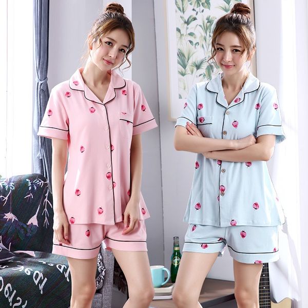 pajama set women short sleeve strawberry print shorts pajamas set soft sleepwear female pyjama summer home wear 2 colors, Blue;gray
pajama set women short sleeve strawberry print shorts pajamas set soft sleepwear female pyjama summer home wear 2 colors, Blue;gray