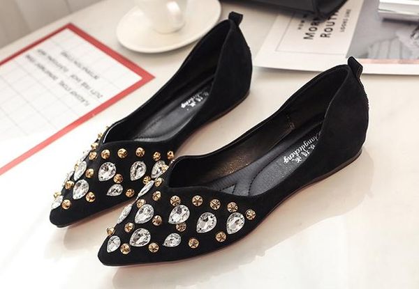 2018 suede women's shoes in spring and autumn with new style flat bottom pointed end rivet, Black
2018 suede women's shoes in spring and autumn with new style flat bottom pointed end rivet, Black