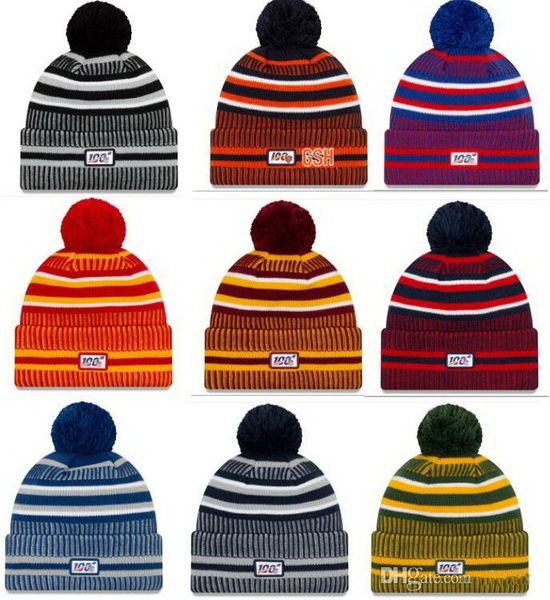 

100th anniversary 2019 new sideline beanies hats american football 32 teams sports winter caps beanie skullies sport knit hat, Blue;gray
