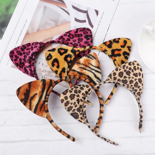 leopard three-piece headbands cute cat ear for women girls hairstyles headwear festival party hairbands head hoop, Slivery;white