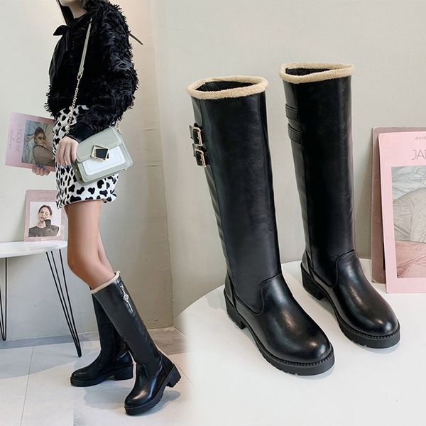long tube boots women's winter med belt buckle platforms cool punk waterproof boots snow with plush inside botas mujer, Black
long tube boots women's winter med belt buckle platforms cool punk waterproof boots snow with plush inside botas mujer, Black