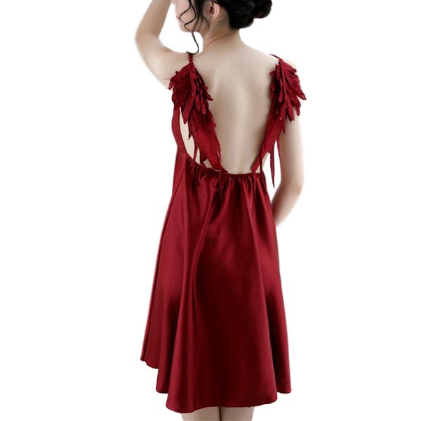 women's sleepwear backless night dress womens nightgown v-neck silk lingerie feathers clothing honeymoon nightwear, Black;red
women's sleepwear backless night dress womens nightgown v-neck silk lingerie feathers clothing honeymoon nightwear, Black;red