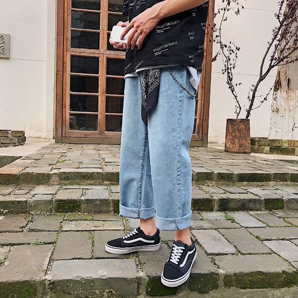 men's jeans korean straight fashion solid color casual retro men streetwear wild loose hip hop denim trousers mens s-2xl, Blue
men's jeans korean straight fashion solid color casual retro men streetwear wild loose hip hop denim trousers mens s-2xl, Blue