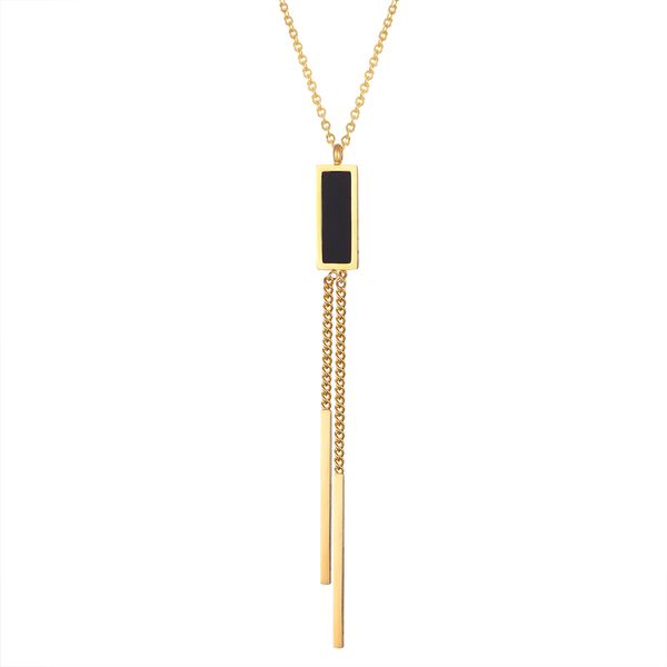 new arrival elegant black square hanging double chain pendant necklace for women jewelry stainless steel gold plating necklace, Silver
new arrival elegant black square hanging double chain pendant necklace for women jewelry stainless steel gold plating necklace, Silver