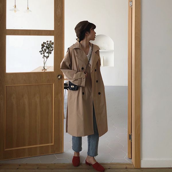 women's trench coats autumn winter coat khaki belt long turn-down collar double breasted female casual office lady outwear, Tan;black
women's trench coats autumn winter coat khaki belt long turn-down collar double breasted female casual office lady outwear, Tan;black