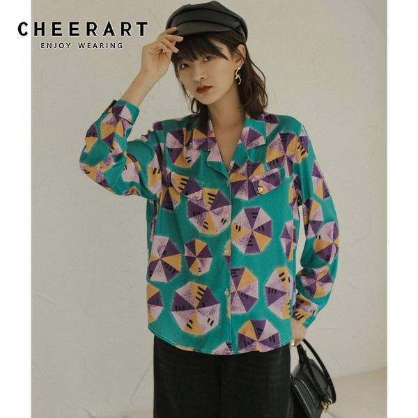 cheerart зеленый принт винтаж блузка рубашка с длинным рукавом женщины топ лацкан зубчатый воротник рубашка корейская модная одежда, White
cheerart зеленый принт винтаж блузка рубашка с длинным рукавом женщины топ лацкан зубчатый воротник рубашка корейская модная одежда, White
