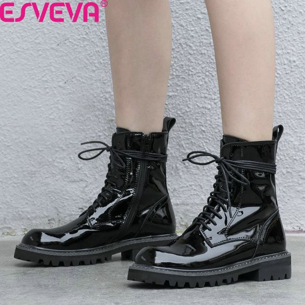 esveva 2020 new autumn winter fashion square heel lace up women shoes cow leather round toe casual comfort ankle boots size34-39, Black
esveva 2020 new autumn winter fashion square heel lace up women shoes cow leather round toe casual comfort ankle boots size34-39, Black