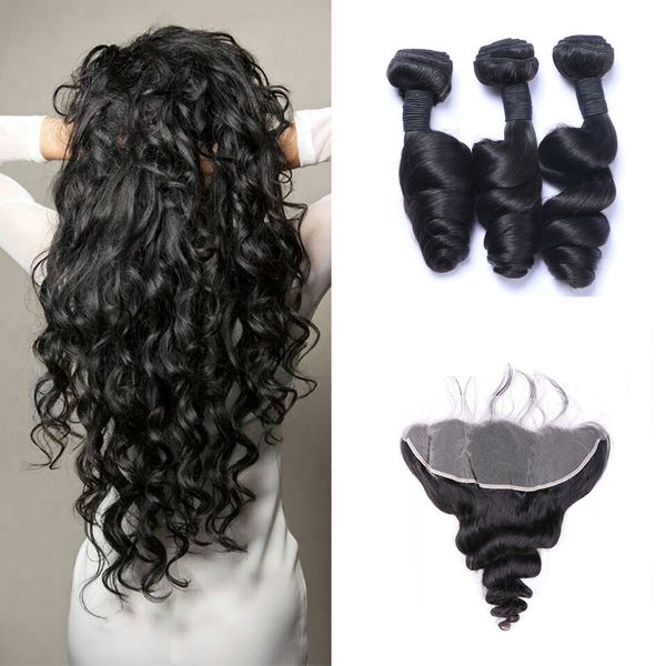 brazilian loose wave human hair weaves with 13x4 lace frontal full head can be dyed pre-plucked closures, Black
brazilian loose wave human hair weaves with 13x4 lace frontal full head can be dyed pre-plucked closures, Black