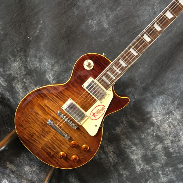 100% real image color tobacco blast pattern of lp electric guitar chrome hardware, flamed maple guitar ing
100% real image color tobacco blast pattern of lp electric guitar chrome hardware, flamed maple guitar ing
