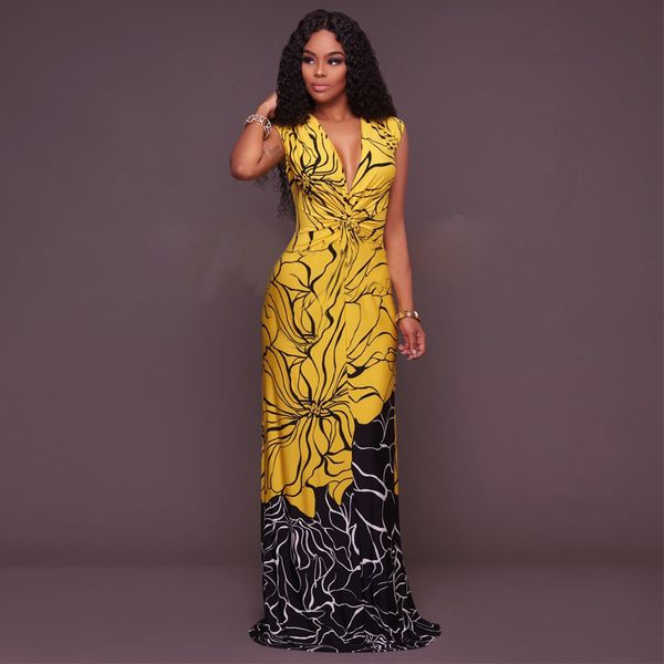 long dress womens dresses summer floral print sleeveless low bosom deep v neck fashion womens beach dress bodycon, Black;gray 
long dress womens dresses summer floral print sleeveless low bosom deep v neck fashion womens beach dress bodycon, Black;gray