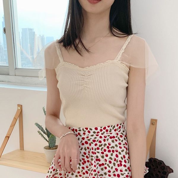 women camis sleeveless solid mesh female short length knitted lace camisole top, White
women camis sleeveless solid mesh female short length knitted lace camisole top, White