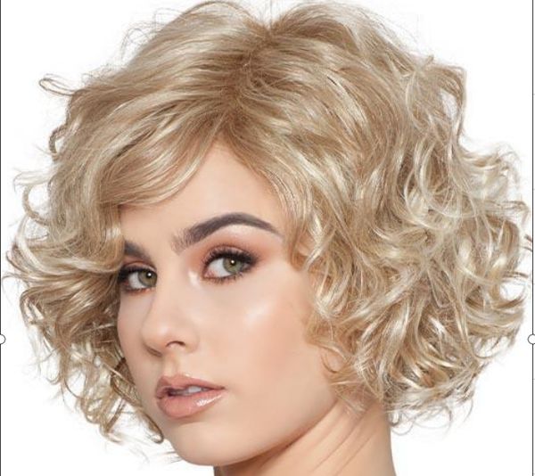 

women's short curly hair side part bang blond hair 30 cm long with high-grade rose intranet, Black