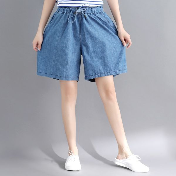 2019 summer women loose elastic waist denim shorts casual cotton solid color knee length wide leg shorts, White;black
2019 summer women loose elastic waist denim shorts casual cotton solid color knee length wide leg shorts, White;black