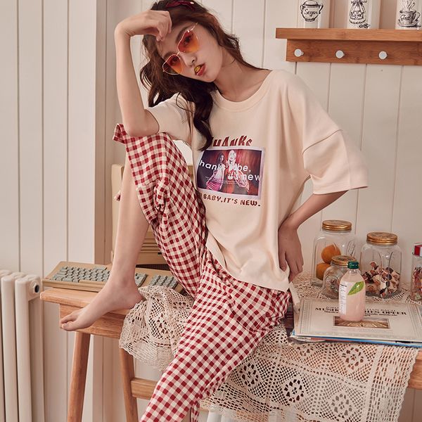 summer knitted cotton young women's pajama set elegant womens plaid pijama nightgowns pants pajama sets sleepwear pyjamas home, Blue;gray
summer knitted cotton young women's pajama set elegant womens plaid pijama nightgowns pants pajama sets sleepwear pyjamas home, Blue;gray