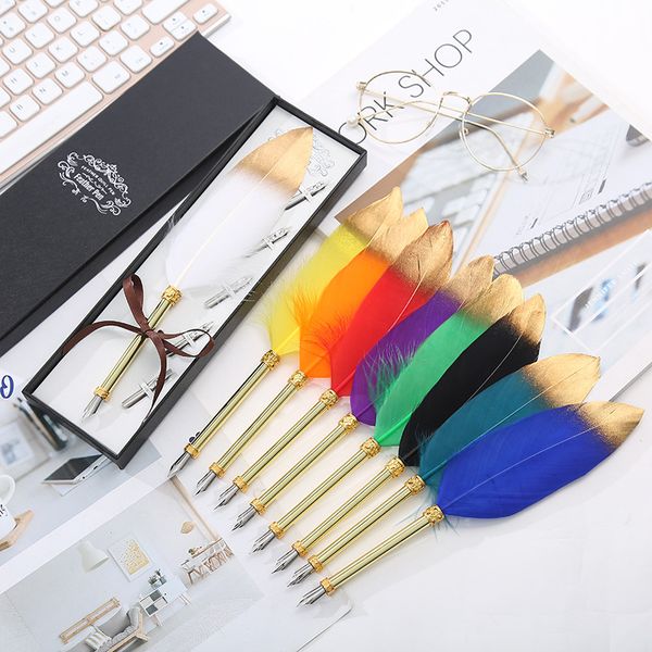 1set new calligraphy feather fountain pen dip with 5 nib gift quill pen writing ink set gift box wedding fountain pen design
1set new calligraphy feather fountain pen dip with 5 nib gift quill pen writing ink set gift box wedding fountain pen design