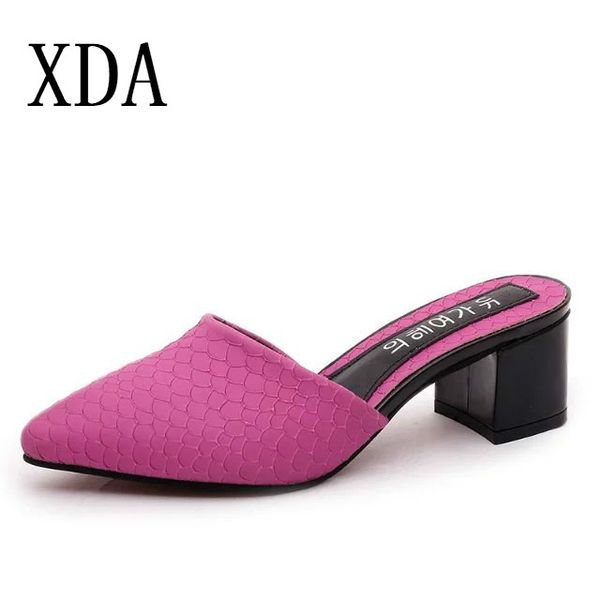 xda 2019 new summer pointed toe ladies shoes mid heels slipper women sandals ladies slipper shoes fashion sandals, Black