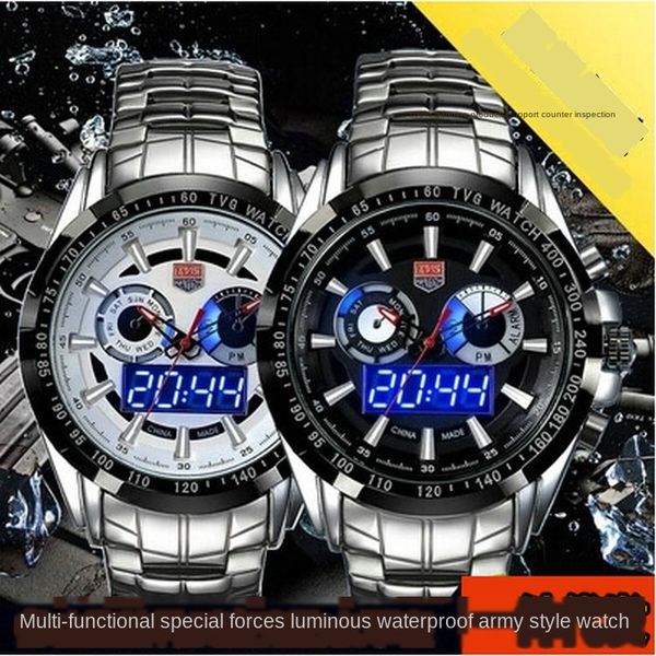 tvg men's multi-function led watch double-display sports waterproof luminous alarm clock watch alarm clock luminous steel belt, Blue
tvg men's multi-function led watch double-display sports waterproof luminous alarm clock watch alarm clock luminous steel belt, Blue