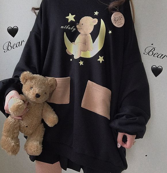 harajuku bf version kawaii hoodie ladies lolita print girl sweatshirt french baby bear anime figure retro anime girls pullover, Black 
harajuku bf version kawaii hoodie ladies lolita print girl sweatshirt french baby bear anime figure retro anime girls pullover, Black