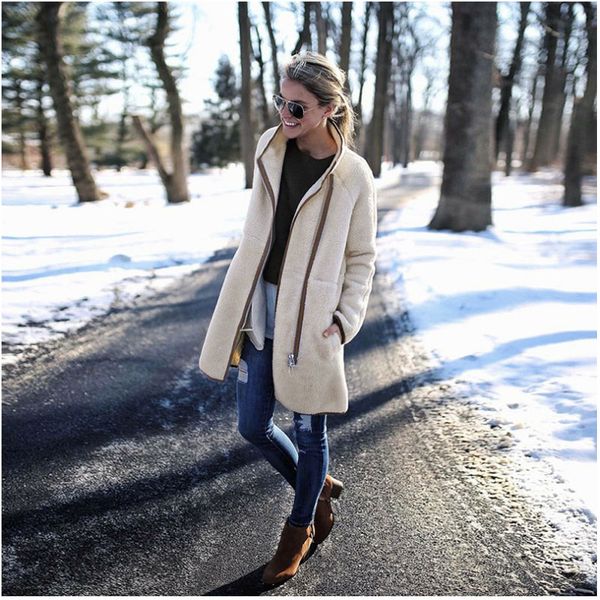 autumn and winter fashion high collar zipper button long-sleeved jacket casual outwear plus size ladies warm fleece white coat, Black;brown
autumn and winter fashion high collar zipper button long-sleeved jacket casual outwear plus size ladies warm fleece white coat, Black;brown