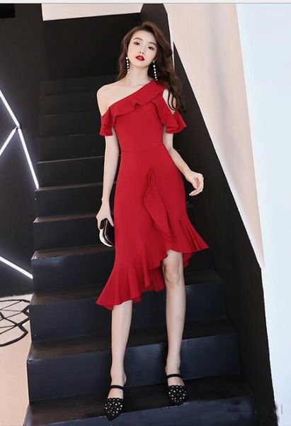 new tiered exposed boning elegant red asymmetrical sheath homecoming dresses one shoulder short prom dresses, Black
new tiered exposed boning elegant red asymmetrical sheath homecoming dresses one shoulder short prom dresses, Black