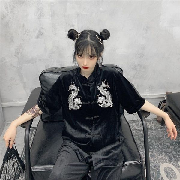 women shirts summer 2020 blouses punk gothic retro chinese dragon embroidery shirts casual streetwear short sleeve cardigan, White
women shirts summer 2020 blouses punk gothic retro chinese dragon embroidery shirts casual streetwear short sleeve cardigan, White