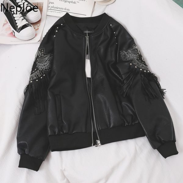 neploe autumn winter leather jacket women harajuku style patch embroidery beading coat stand collar long sleeve tassel chaqueta, Black;brown
neploe autumn winter leather jacket women harajuku style patch embroidery beading coat stand collar long sleeve tassel chaqueta, Black;brown