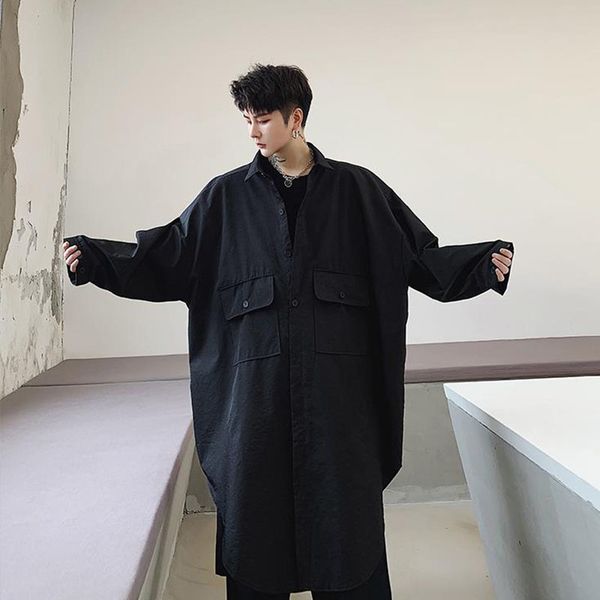 men's casual shirts men long sleeve oversize loose shirt dress cardigan coat male hip hop gothic style japan robe, White;black
men's casual shirts men long sleeve oversize loose shirt dress cardigan coat male hip hop gothic style japan robe, White;black