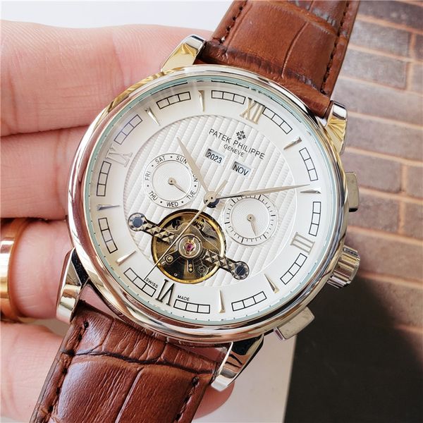 new men's watches business casual calendar year stainless steel dial leather strap automatic mechanical watch men's mechanical, Slivery;brown
new men's watches business casual calendar year stainless steel dial leather strap automatic mechanical watch men's mechanical, Slivery;brown