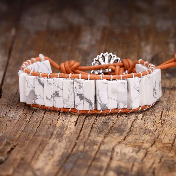 new women men boho bracelets natural stones howlite single leather wrap bracelet semi precious stone beaded cuff bracelet, Golden;silver
new women men boho bracelets natural stones howlite single leather wrap bracelet semi precious stone beaded cuff bracelet, Golden;silver