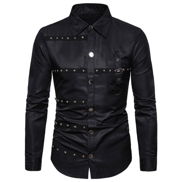 2019 new foreign trade fashion solid color goth style rivet pocket decoration large size men's long-sleeve shirt, White;black
2019 new foreign trade fashion solid color goth style rivet pocket decoration large size men's long-sleeve shirt, White;black