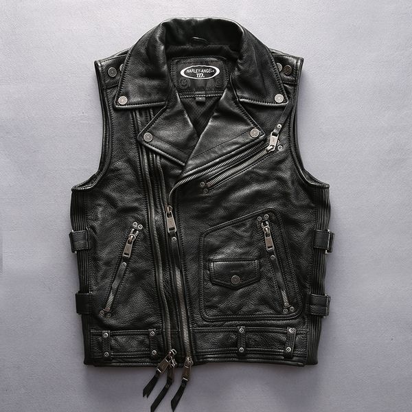 men's leather & faux men 2021 brand slim fashion fit cowskin motorcycle biker vest turn-down collar short coat, Black
men's leather & faux men 2021 brand slim fashion fit cowskin motorcycle biker vest turn-down collar short coat, Black