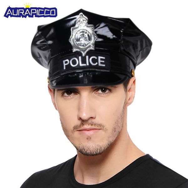 officer hat black wet look pu leather cap badge embroidery dirty halloween fancy accessories, Black;red
officer hat black wet look pu leather cap badge embroidery dirty halloween fancy accessories, Black;red