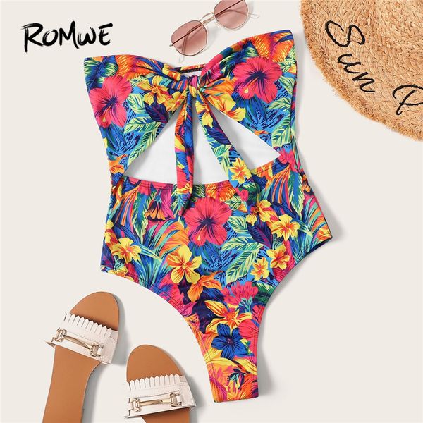 romwe sport bikinis set flower print knot cut-out tie front bandeau one piece swimsuit women summer wire boho swimwear, White;black
romwe sport bikinis set flower print knot cut-out tie front bandeau one piece swimsuit women summer wire boho swimwear, White;black