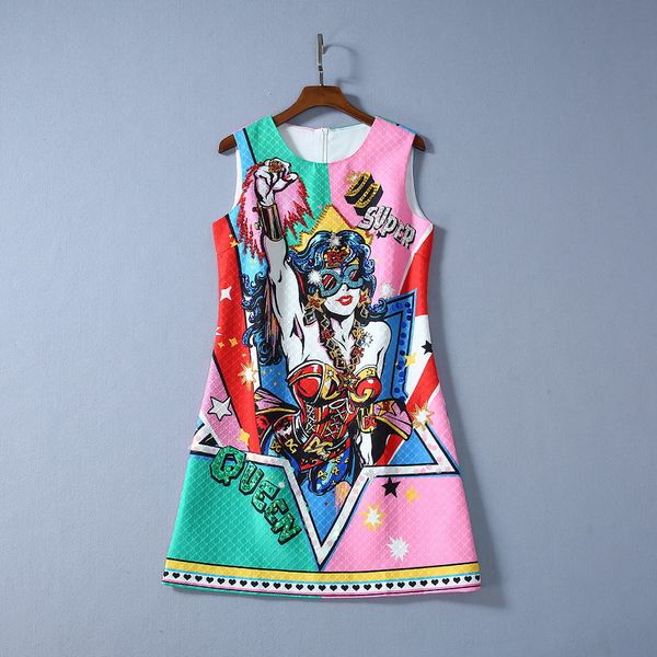 european and american women's clothes spring 2020 new style sleeveless round collar fashion jacquard print beaded dress, Black;gray
european and american women's clothes spring 2020 new style sleeveless round collar fashion jacquard print beaded dress, Black;gray