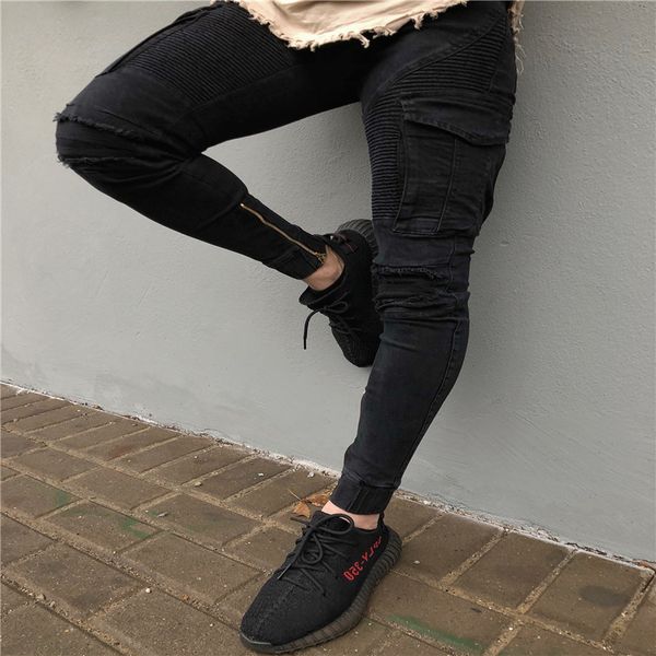 pockets mens jeans brand slim fit denim pants pleated mens clothing, Blue
pockets mens jeans brand slim fit denim pants pleated mens clothing, Blue