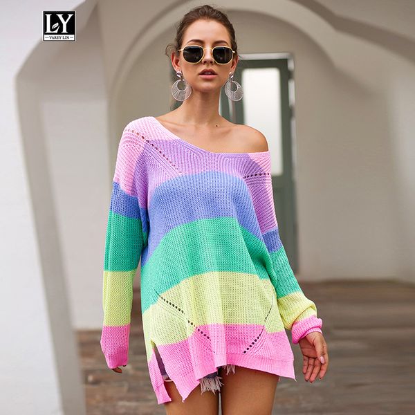 ly varey lin rainbow colorful stripe print women autumn winter hollow out hole broken pullover knitted sweater v neck loose, White;black
ly varey lin rainbow colorful stripe print women autumn winter hollow out hole broken pullover knitted sweater v neck loose, White;black