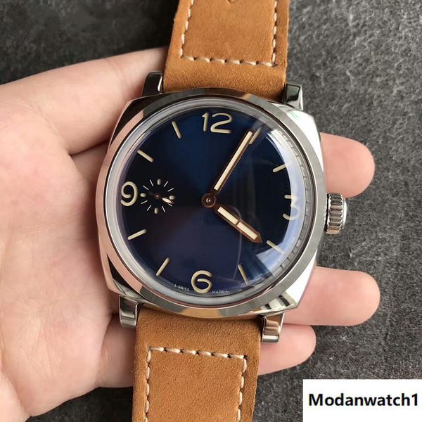 New brand 00690 blue dial mechanical tainle teel ca e 47mm leather trap men 039 watch with box