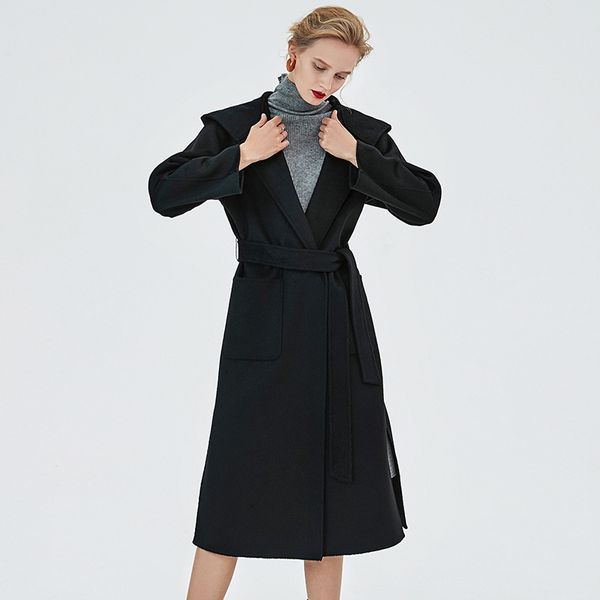 women's wool & blends water wave double-faced cashmere coat hooded lace-up waist woolen womens winter coats, Black
women's wool & blends water wave double-faced cashmere coat hooded lace-up waist woolen womens winter coats, Black