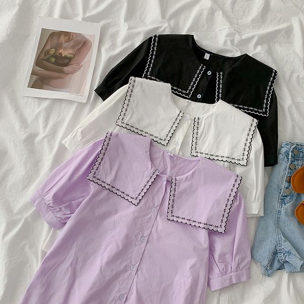 sweet fashion blouse women casual short sleeve purple white loose straight shirt female korean vintage cotton
sweet fashion blouse women casual short sleeve purple white loose straight shirt female korean vintage cotton