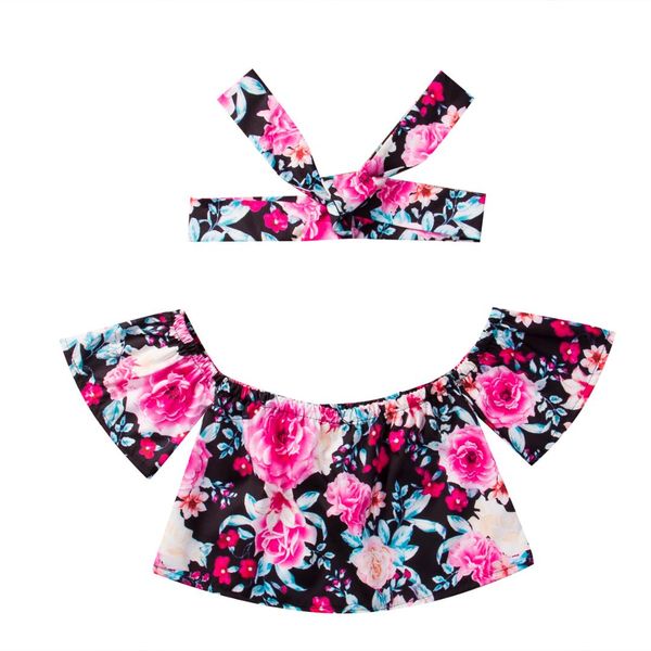 pudcoco kids girls cold shoulder jersey blouse with headband floral cutout summer children girls clothes, White;black
pudcoco kids girls cold shoulder jersey blouse with headband floral cutout summer children girls clothes, White;black