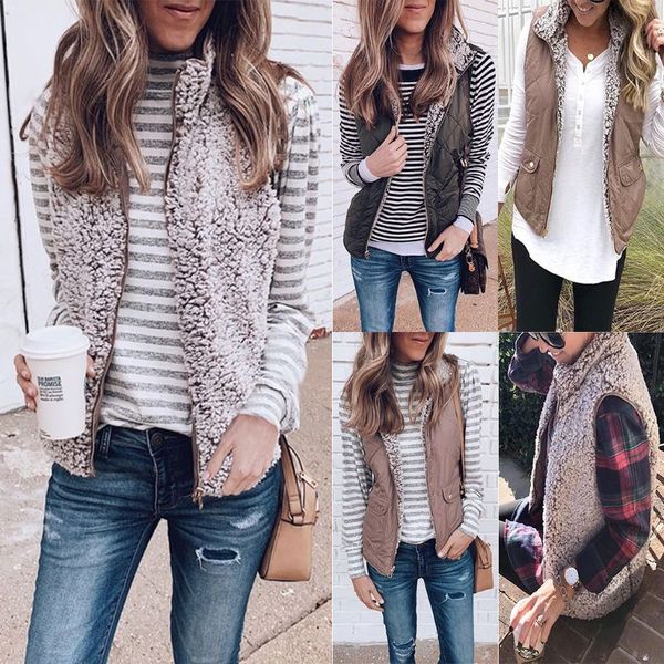 women winter two-way fluffy reversible windproof vest coat 2019 lady sleeveless outwear thicken warm pocket waistcoat jacket, Black;brown
women winter two-way fluffy reversible windproof vest coat 2019 lady sleeveless outwear thicken warm pocket waistcoat jacket, Black;brown